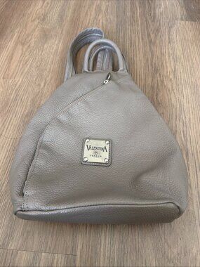Valentina Italia Taupe Pebbled Leather Convertible Backpack Sling Shoulder Bag